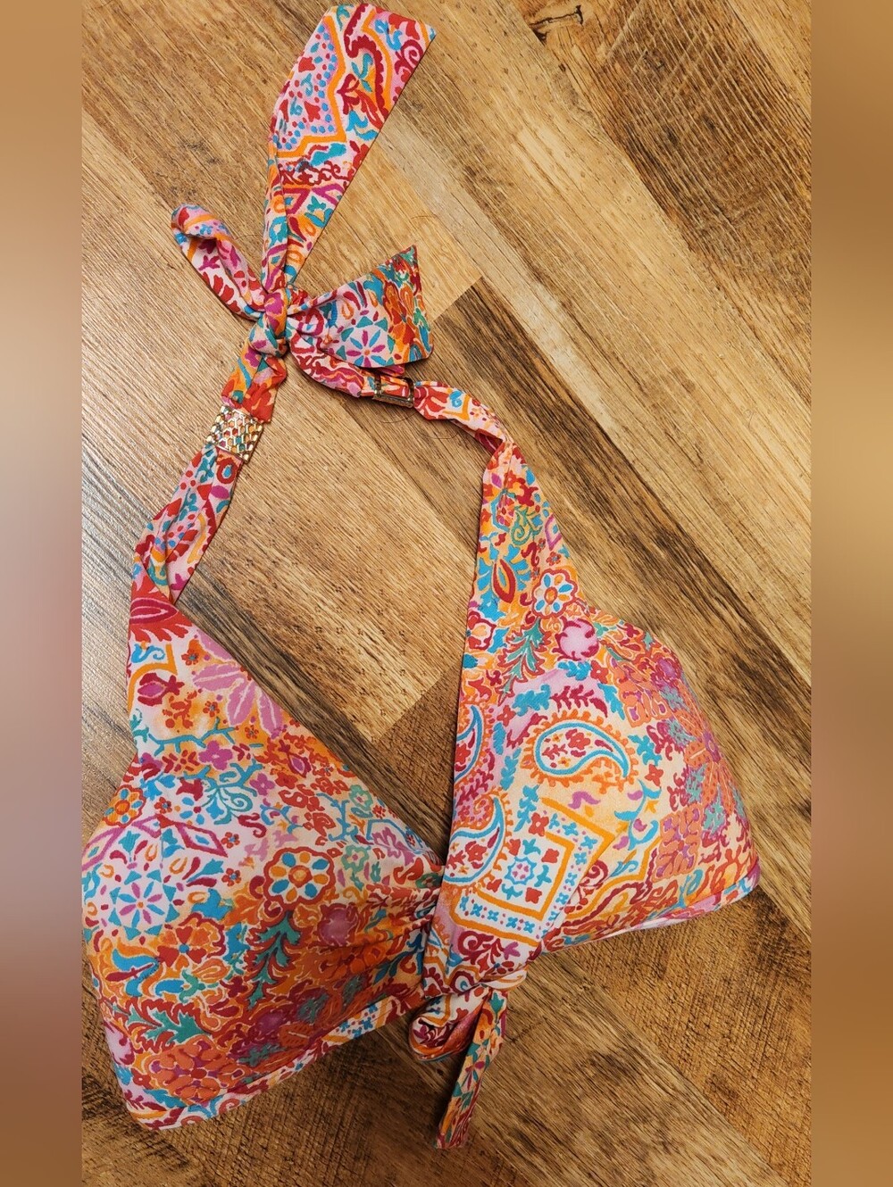 Lauren Ralph Lauren Multicolor Paisley Halter Bikini Top, Size 10